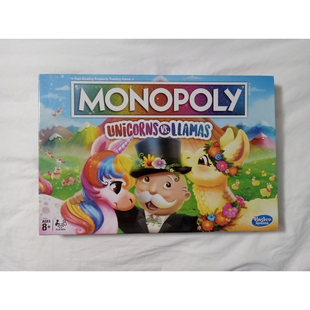 Monopoly E8760 Unicorns Vs. Llamas Board Game COMPLETE